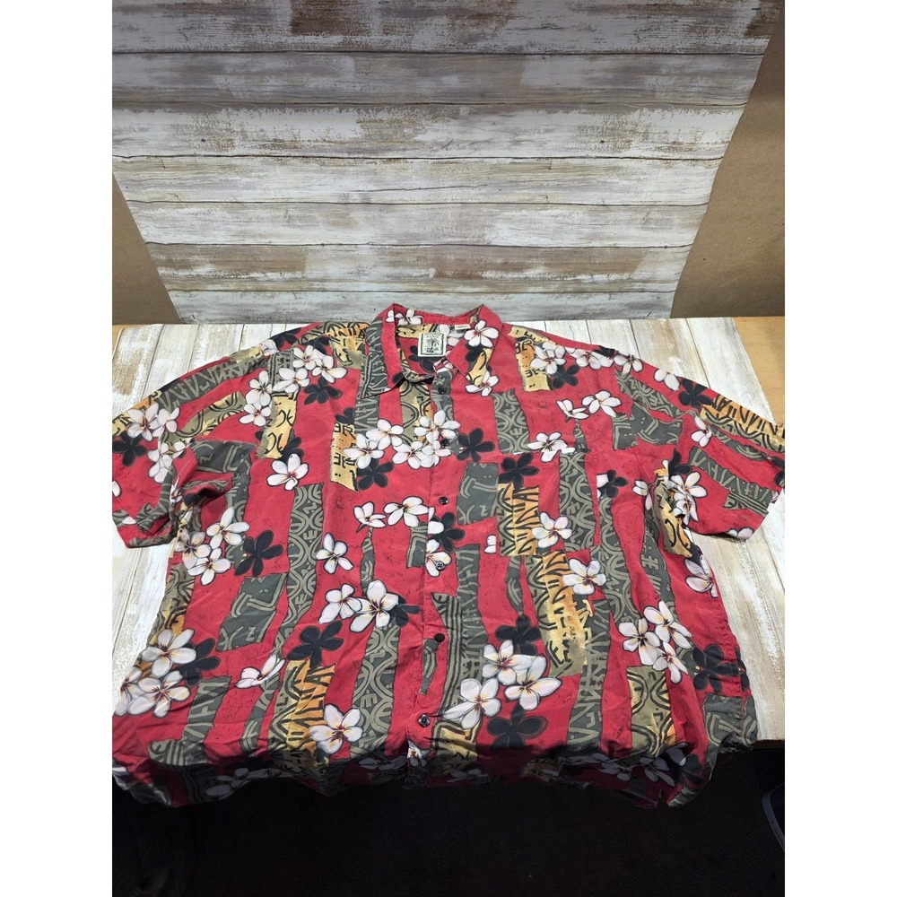 Roundtree & Yorke Mens Silk Hawaiian Shirt XL‎ Red Floral Tropical Aloha